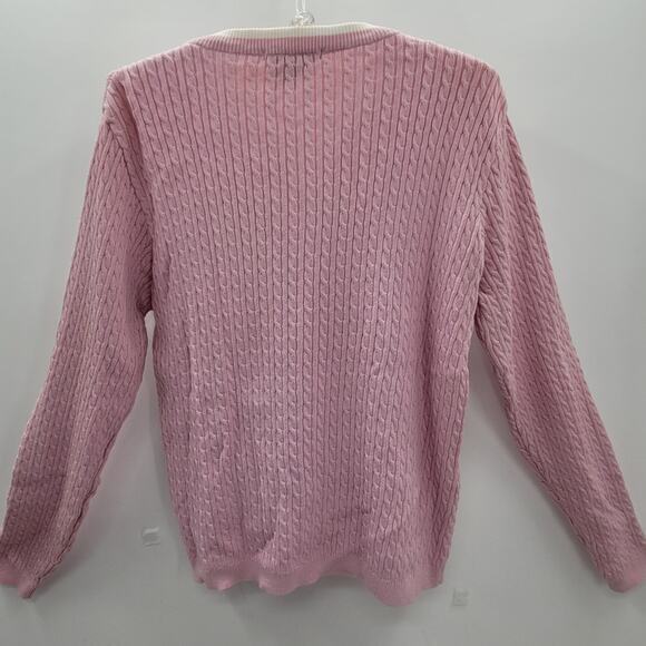 Karen Kane Golf Pink Cream Preppy Old Money Cable Knit Cardigan Jacket Sweater - Picture 3 of 11
